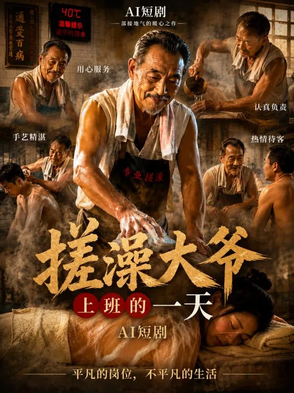 搓澡大爺上班的一天 浴室服務 親密接觸展開 故事發展好特別啊 ai短劇